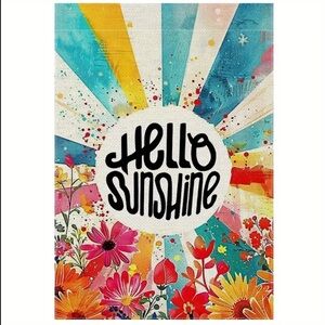 Colorful 'Hello Sunshine' Wall Art or Garden Flag NIP